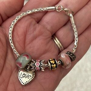 Silver Charm Bracelet with Heart Pendant